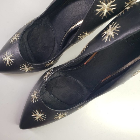 Alex + Alex Starburst Embroidered Pumps 9 Black Gold Star Heels - Picture 9 of 12